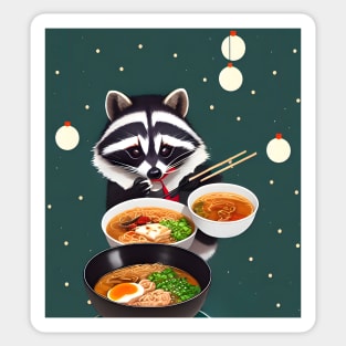 raccoon eat ramen on christmas silly funny sticker Sticker